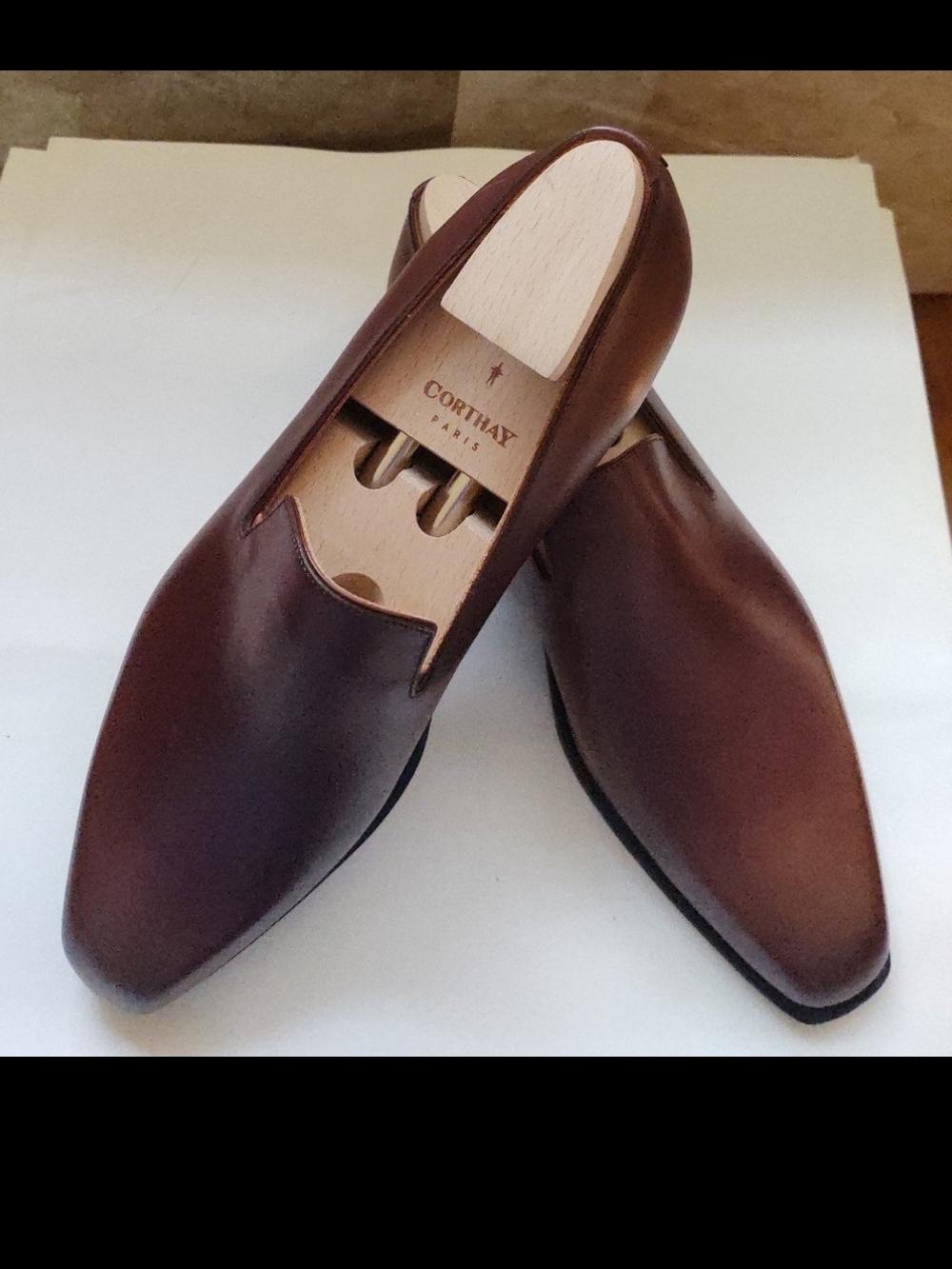 Corthay Paris $3130 Brown Leather Slip-On Loafers for Men 9.5 D(US) Brand New